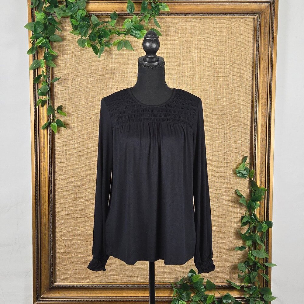 American Rag Cie Long Sleeve Smocked Blouse With Cinched Cuffs